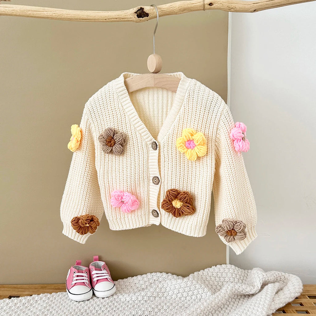 Baby Cardigan Sweater Autumn Winter Baby Tops Fashion Knit Coats Long Sleeve Flower Handmade Newborn Clothing Toddler Infant Gir