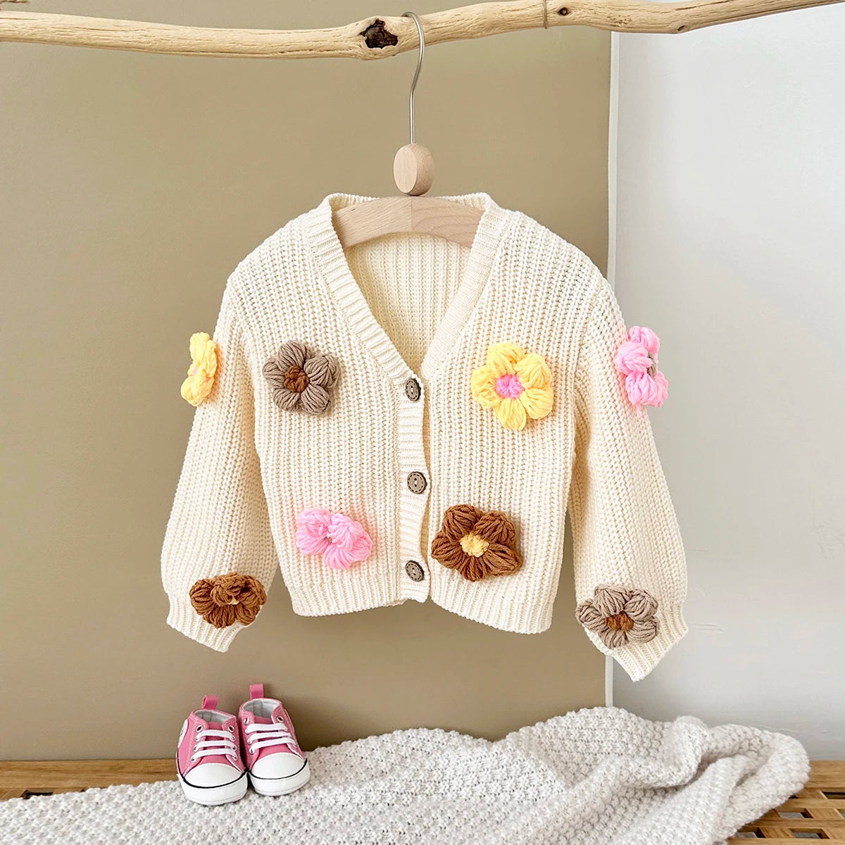 Baby Cardigan Sweater Autumn Winter Baby Tops Fashion Knit Coats Long Sleeve Flower Handmade Newborn Clothing Toddler Infant Gir
