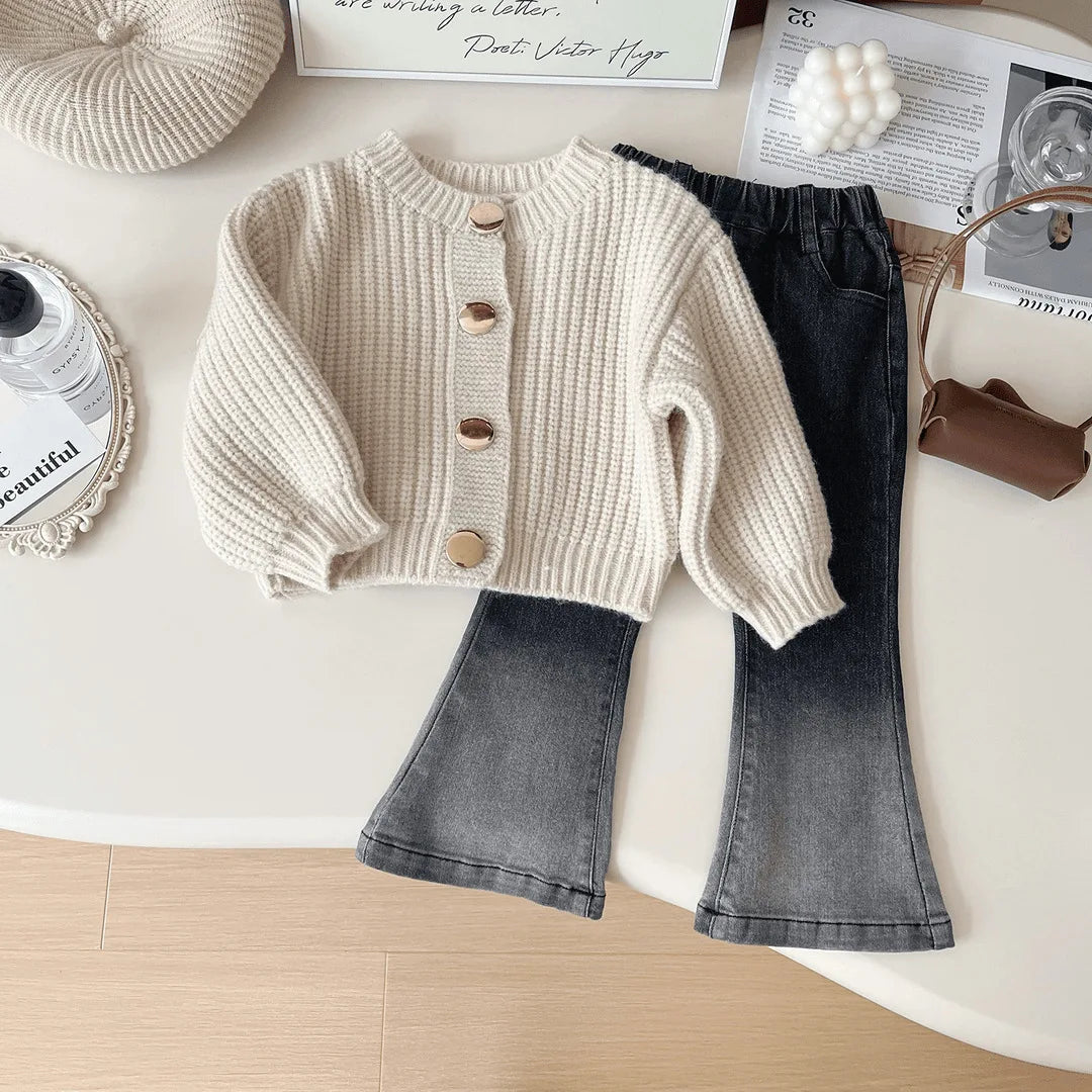 Baby Girls' Sweater Autumn and Spring New Children's Knitted Cardigan Top Fashion Solid Color Kids Outwear Coat