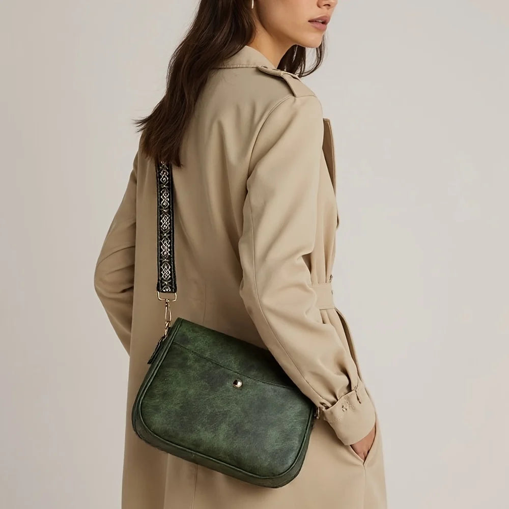 Striking Graphic Strap Crossbody Purse for Women Fashion-Bohemian Retro Hobo Bag Premium PU Leather, Secure Zipper Closure