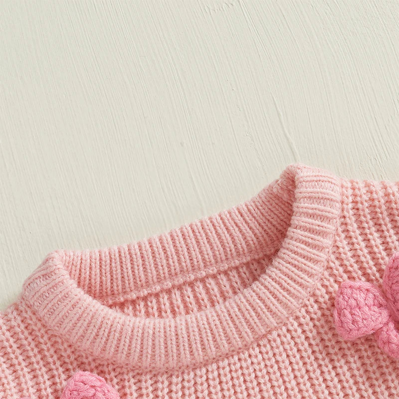Pudcoco Toddler Kids Baby Girl Fall Sweater 3D Bowknot Long Sleeve Crew Neck Warm Clothes Winter Knitwear 9M-4T