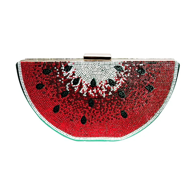 XIYUAN Watermelon Shaped Rhinestone Evening Clutch Bag Women Multicolor Crystal Handbag for Wedding Cocktail Summer Party Purse