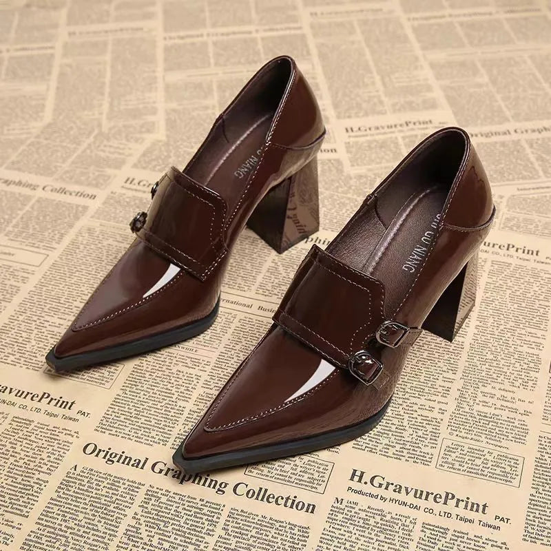 High Heels, 2026 Spring and Autumn New Collection, Women's Leather Shoes, Coarse Single Shoes, Patent Leather Versatile Shoes