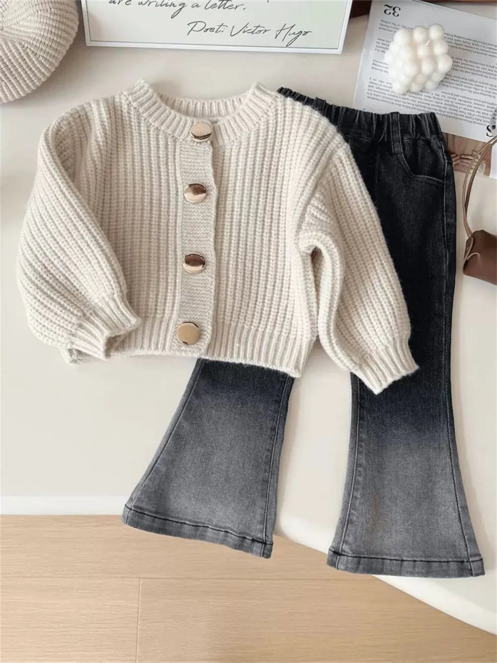 Baby Girls' Sweater Autumn and Spring New Children's Knitted Cardigan Top Fashion Solid Color Kids Outwear Coat