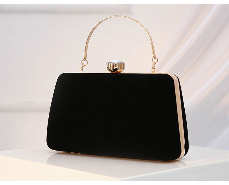 Luxury  Women Evening Bag Velvet Elegant Wedding Party Dress Banquet Clutch Bag Fashionable Metal Long Chain and Handle Purse
