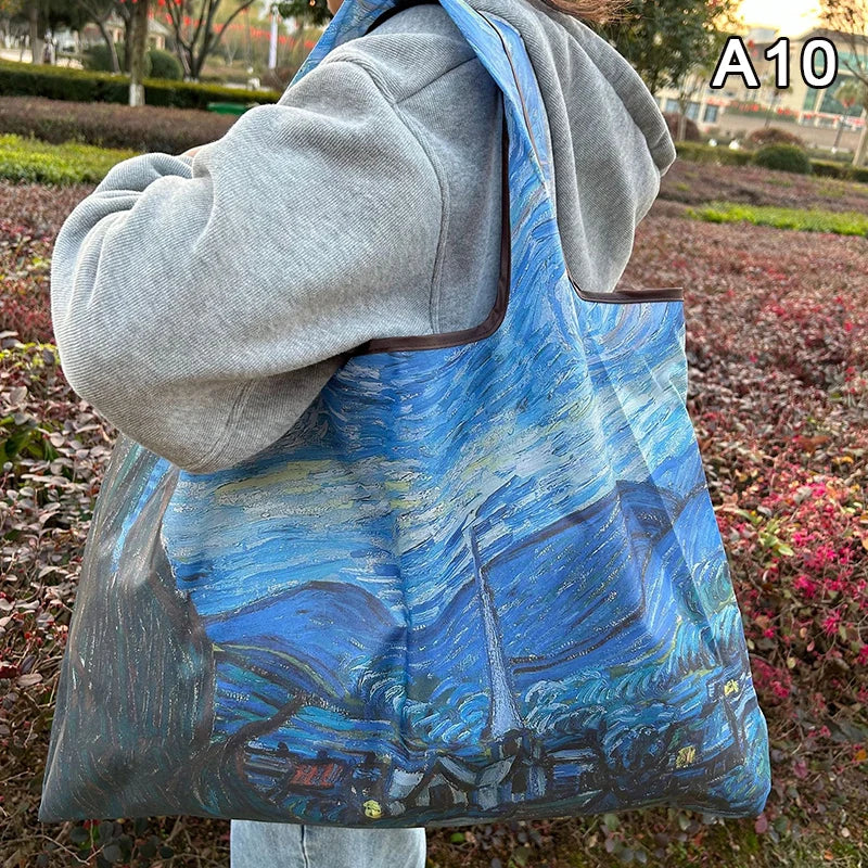 New Fashion Bag Foldable Shopping Bag Reusable Grocery Storage Bag Nylon Portable Shoulder Handbag Travel Tote Bag