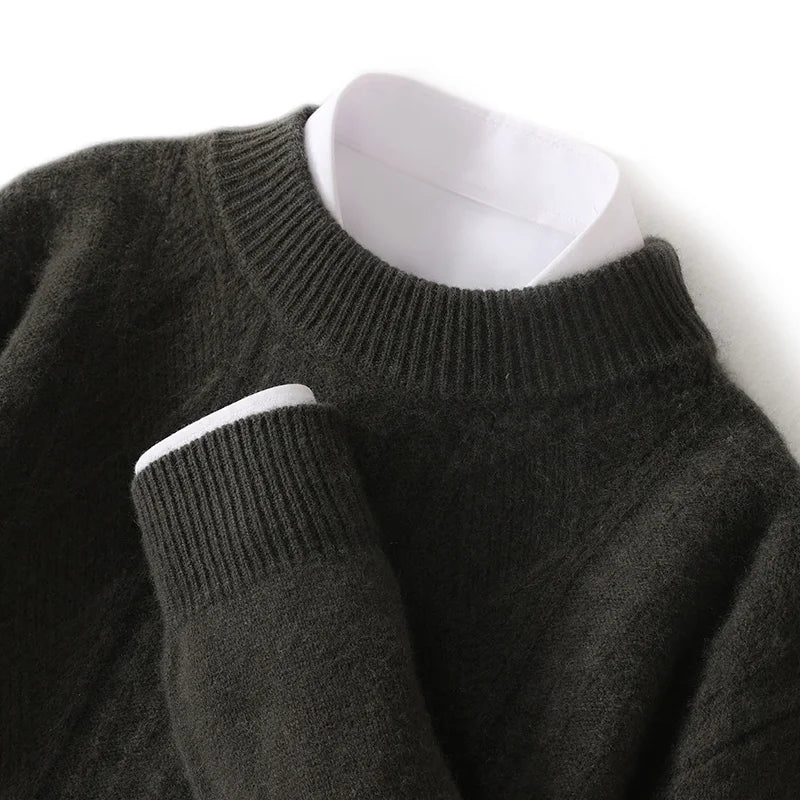 Round neck and long sleeves men's bottoming 100% pure cashmere men's double-stranded thick warm twisted leisure.