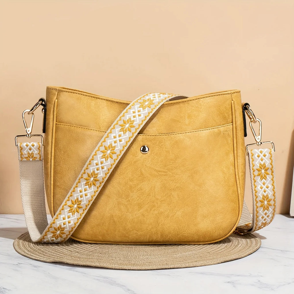 Striking Graphic Strap Crossbody Purse for Women Fashion-Bohemian Retro Hobo Bag Premium PU Leather, Secure Zipper Closure