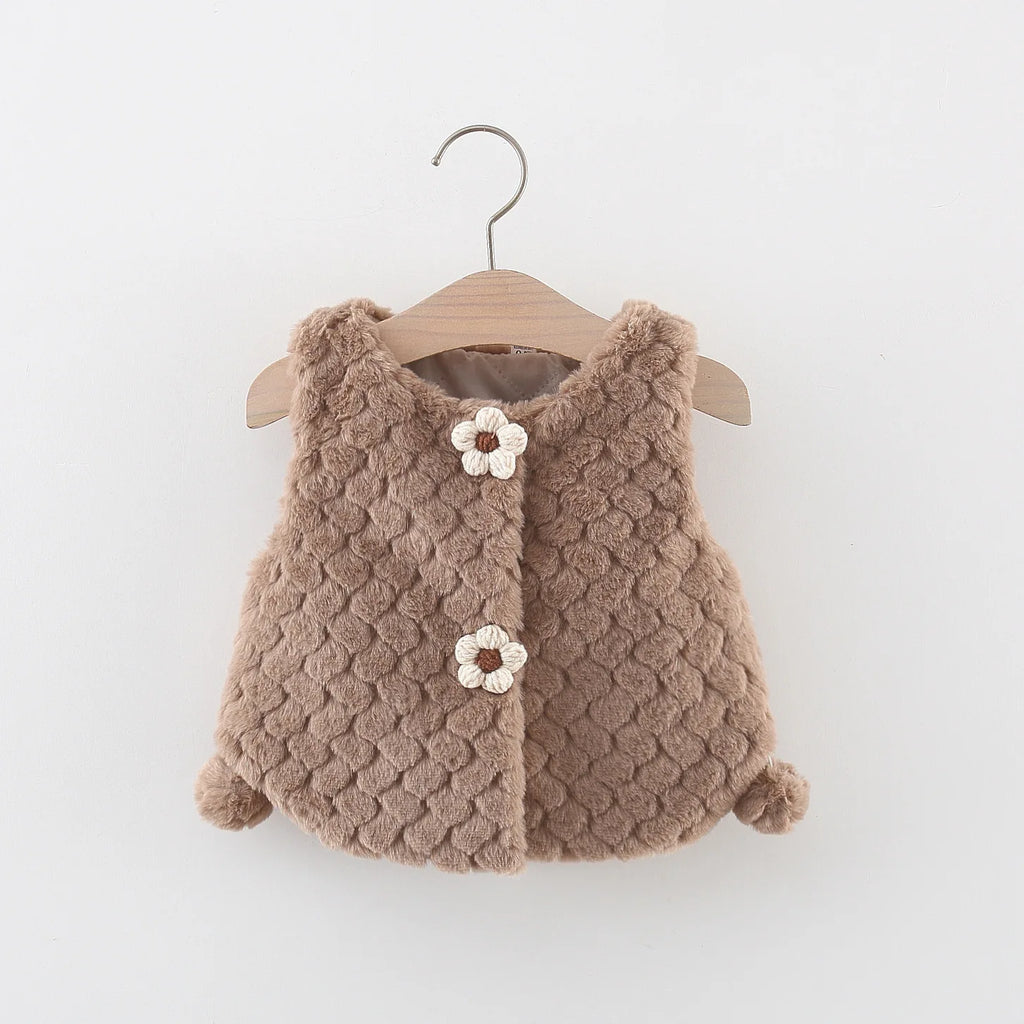 Cute Little Flowers Children Clothes Baby Girl Winter Vest Fashion Toddlers Wear Warm Soft Kids' Costume 0-3 Y Infants Clothing