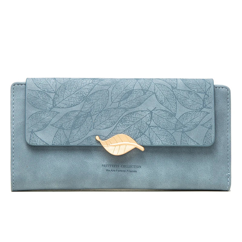 Purse Female Niche Design Retro Simple Long Mobile Phone Bag Frosted Leaf Women's Purse 2023 New Trend All-Matching Wallet Women