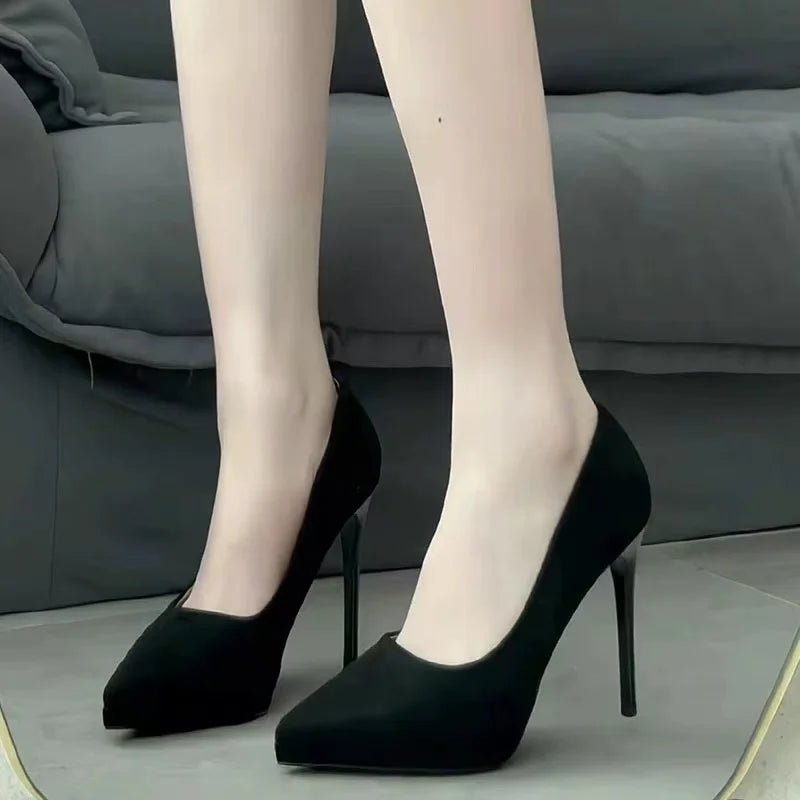 Pointed Toe High Heels Women's Shoes Comfortable Red Sole Waterproof Platform Spring Autumn Etiquette New 2025 Thin Heel