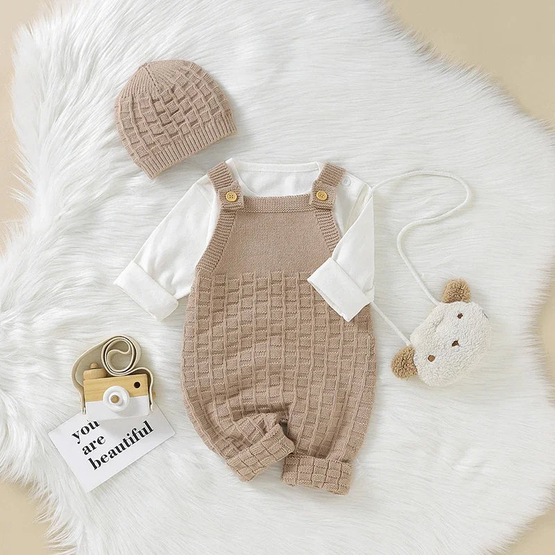 Baby Romper Fashion Solid Newborn Girl Jumpsuit Sleeveless Summer Infant Boy Sling Clothes Hat Knit 0-18M Overalls 2pcs Playsuit