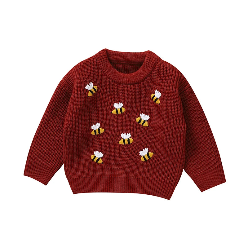 Baby Sweaters Knitted Infant Boys Girls Pullover Fashion Embroidered Bees Newborn Children Clothing Long Sleeve Tops Autumn Warm