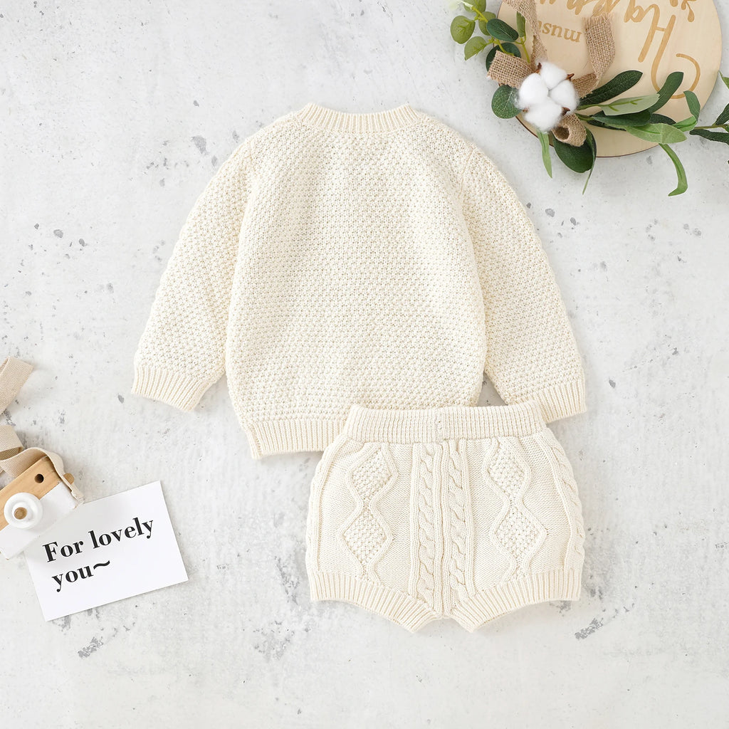 Baby Clothes Sets Cotton Knitted Newborn Boys Girl Sweater Long Sleeve +Pants Autumn Infant Children Cardigan +Shorts 0-18M 2PCS