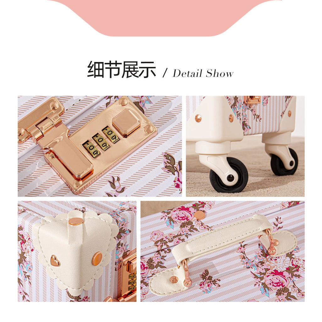 New Vintage Travel Suitcase Women Set Handbag Boarding Trolley Luggage Universal Wheel Fresh Floral Fashion Bag 20/22/24/26 Inch