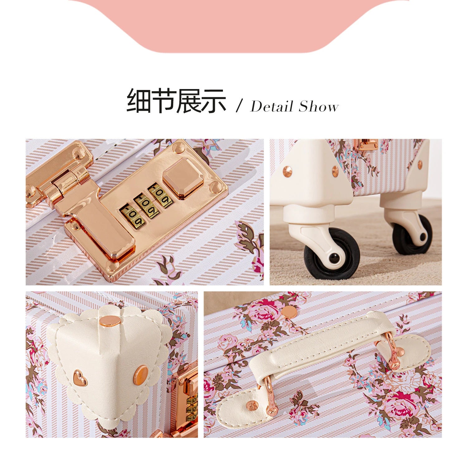 New Vintage Travel Suitcase Women Set Handbag Boarding Trolley Luggage Universal Wheel Fresh Floral Fashion Bag 20/22/24/26 Inch