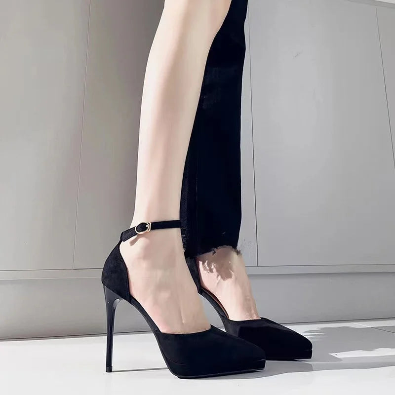 Pointed Toe High Heels Women's Shoes Comfortable Red Sole Waterproof Platform Spring Autumn Etiquette New 2025 Thin Heel