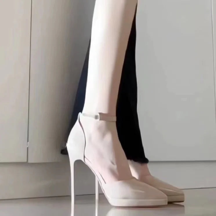 Pointed Toe High Heels Women's Shoes Comfortable Red Sole Waterproof Platform Spring Autumn Etiquette New 2025 Thin Heel