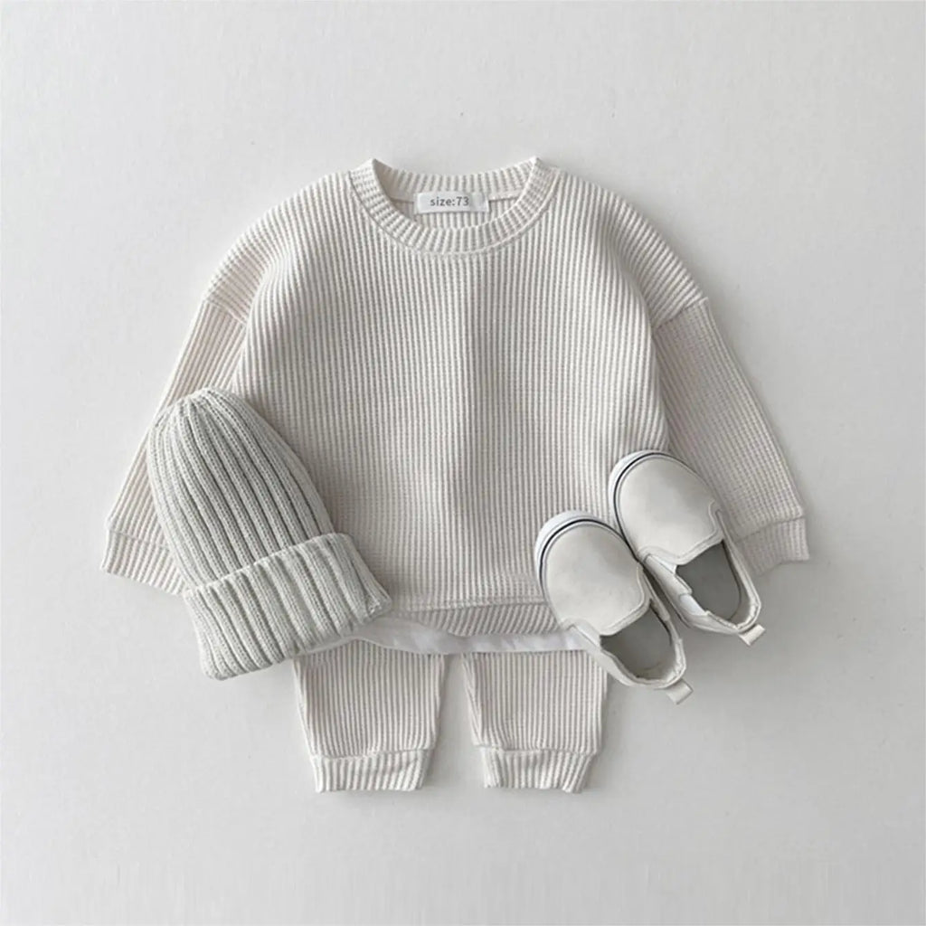 Baby Girls Clothes Autumn Cotton Kintting Clothing Sets Mock 2PCS Waffle Cotton Kids BoysSets Tracksuit Tops+Pants Korean