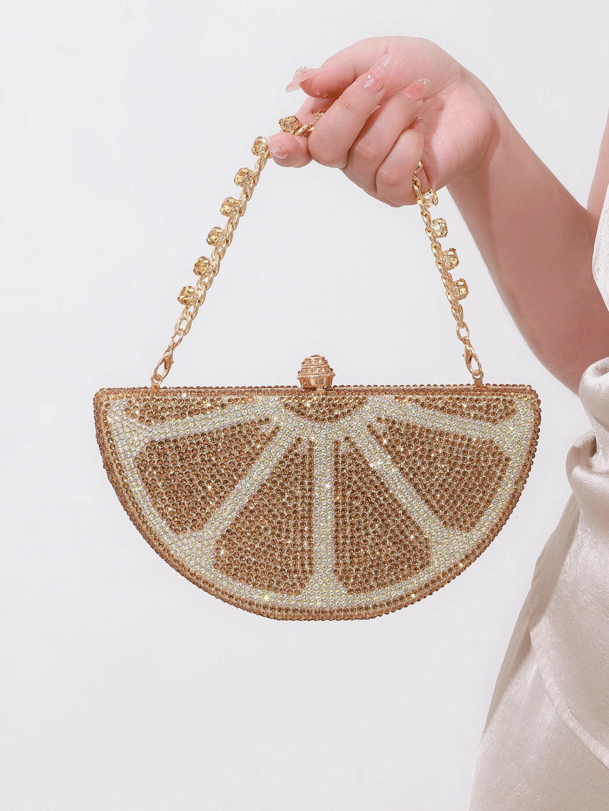 XIYUAN Watermelon Shaped Rhinestone Evening Clutch Bag Women Multicolor Crystal Handbag for Wedding Cocktail Summer Party Purse