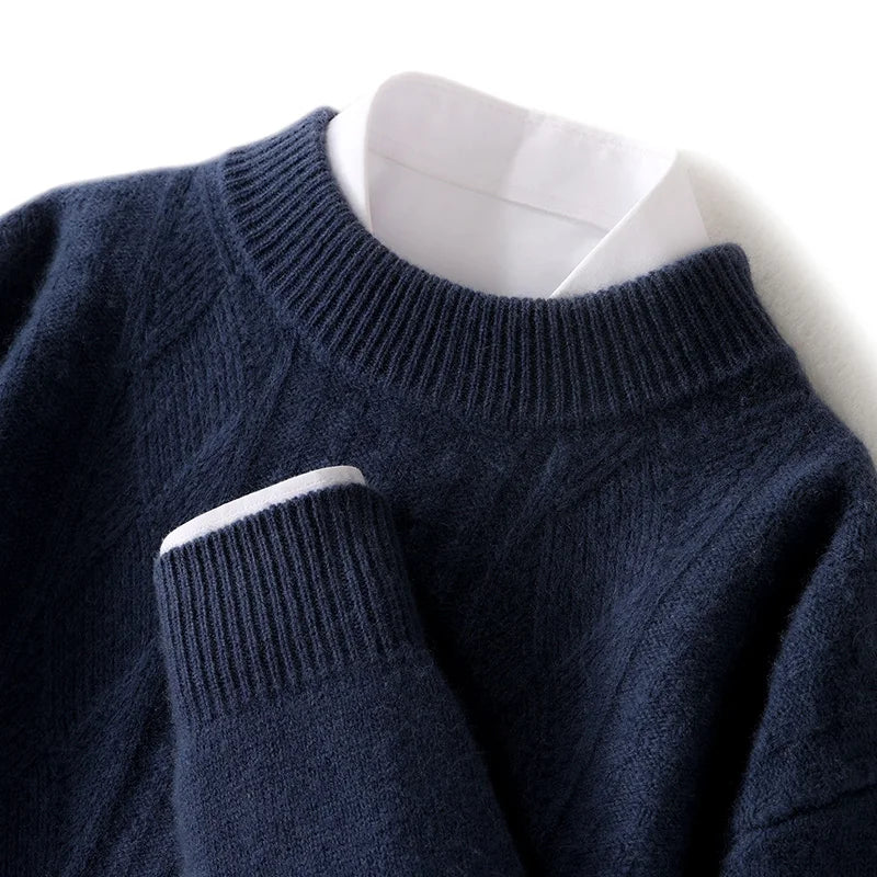 Round neck and long sleeves men's bottoming 100% pure cashmere men's double-stranded thick warm twisted leisure.