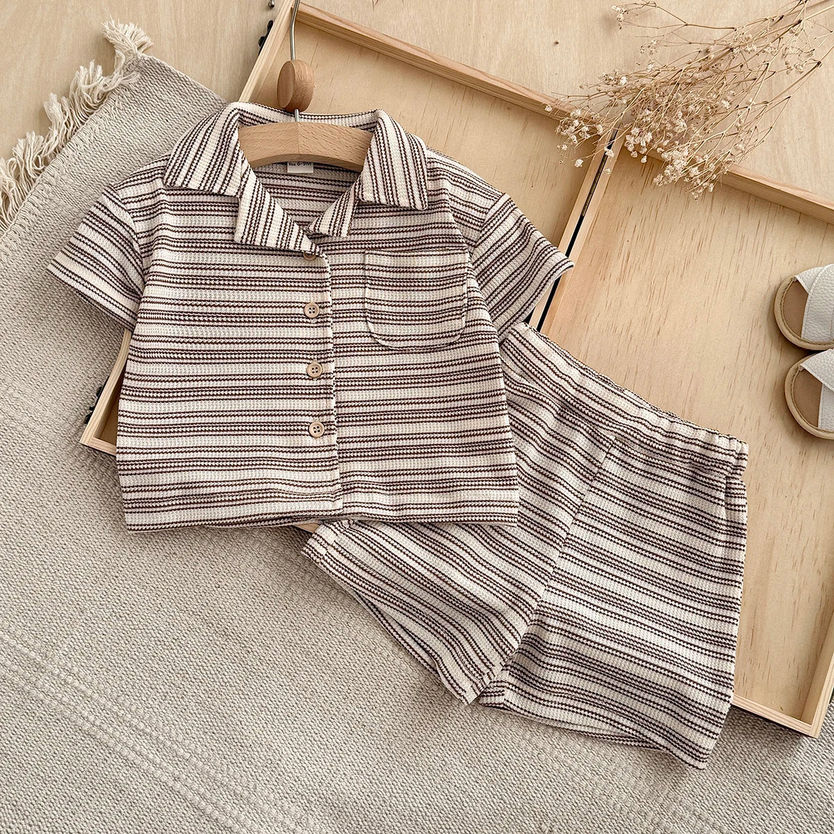 New Baby Short Sleeve Suit Striped Girls Boys Set Summer T-shirt +short Baby Clothes Children's Wear