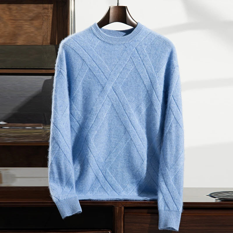 New Release: 100% Cashmere Men's Round Neck Pullover Sweater Autumn Winter Thick Knit Men's Sweater Casual Long Sleeved Tops