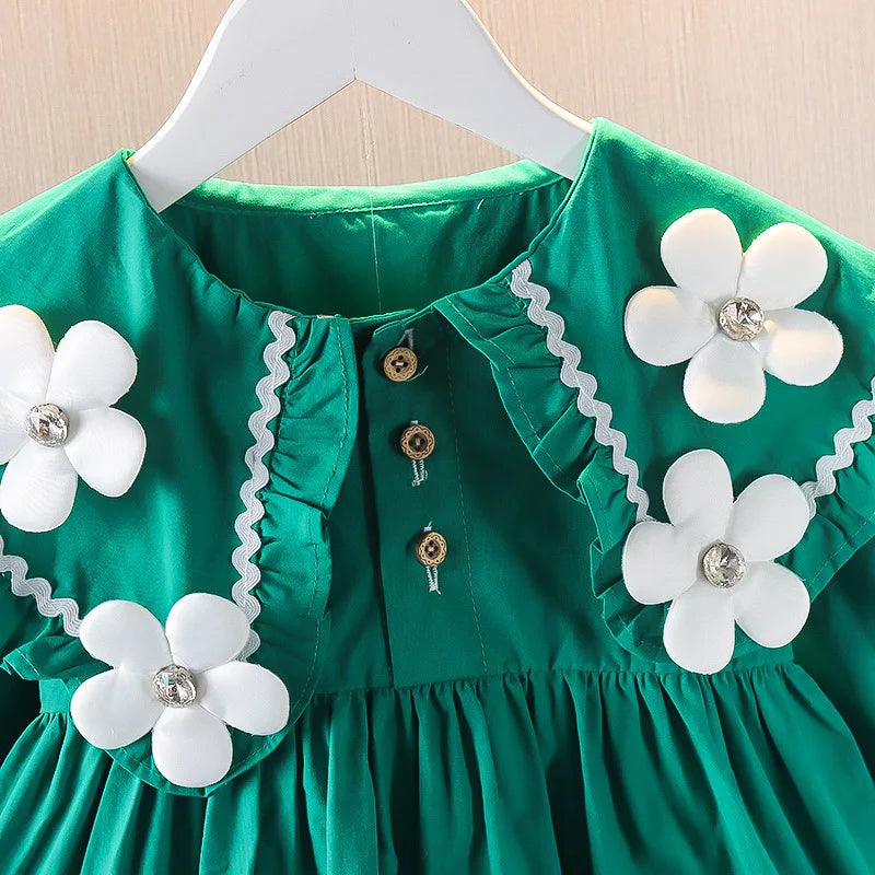 Children's Korean version Dress Spring and Autumn Fashion Girl's Pure Cotton Flower Doll Neck Dress Infant Princess Dress 0-4Y
