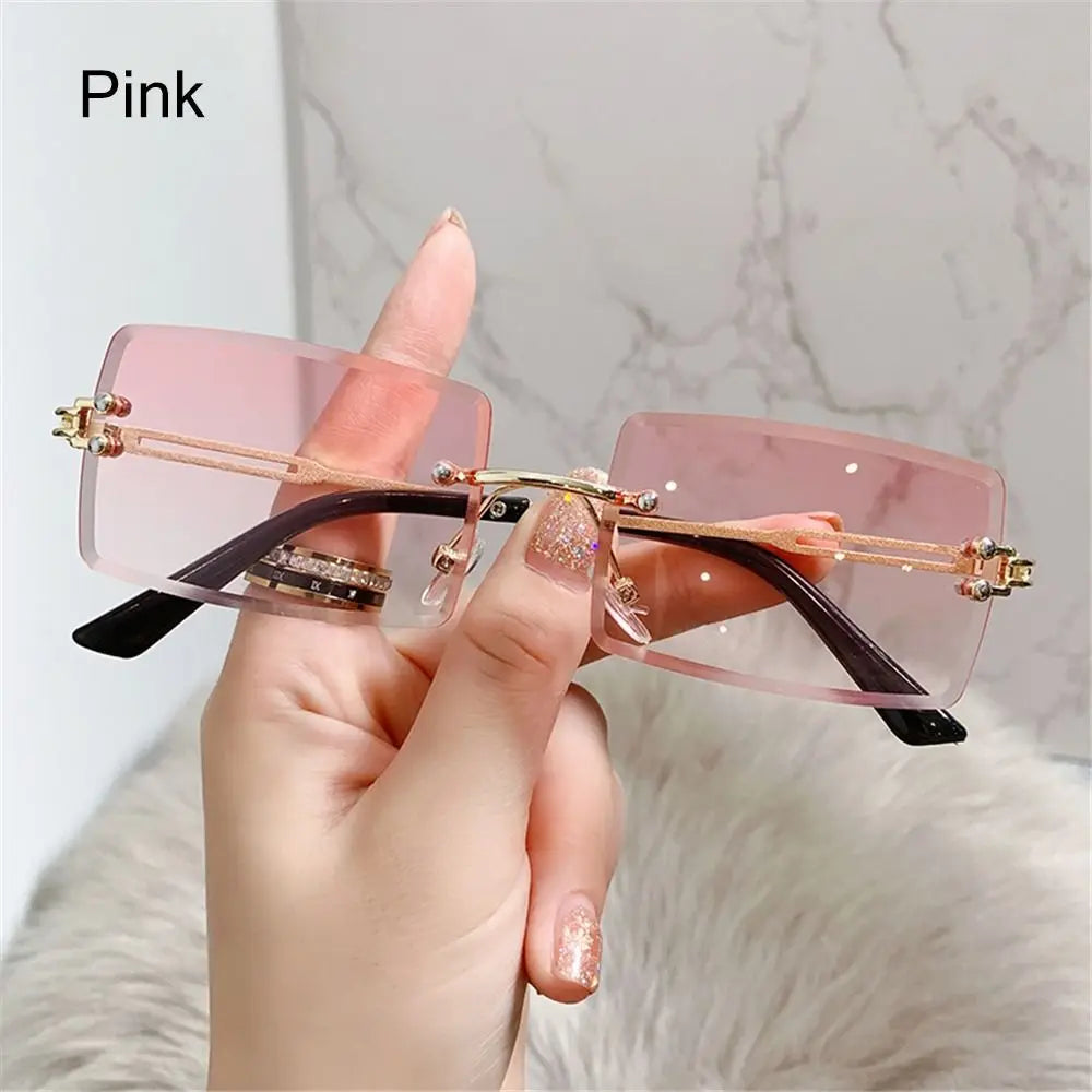 Retro Sunglasses Men Brand Designer Fashion Rimless Sun Glasses Shades Cutting Lens Ladies Frameless Eyeglasses