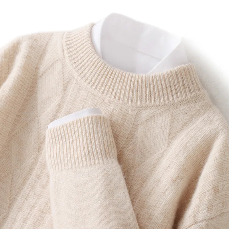 Round neck and long sleeves men's bottoming 100% pure cashmere men's double-stranded thick warm twisted leisure.
