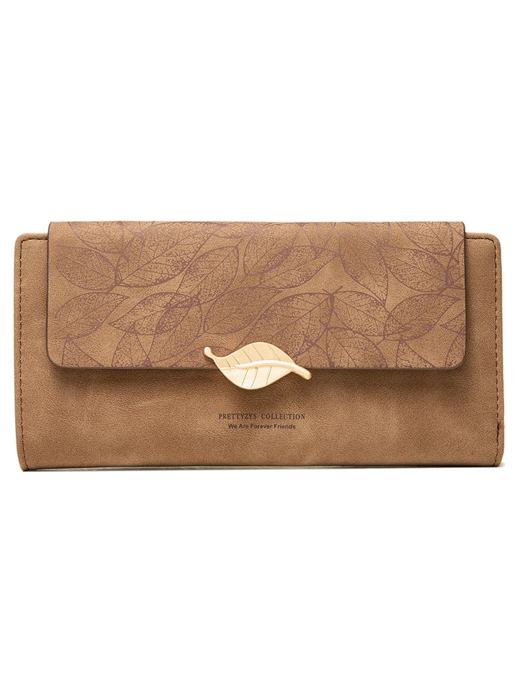 Purse Female Niche Design Retro Simple Long Mobile Phone Bag Frosted Leaf Women's Purse 2023 New Trend All-Matching Wallet Women