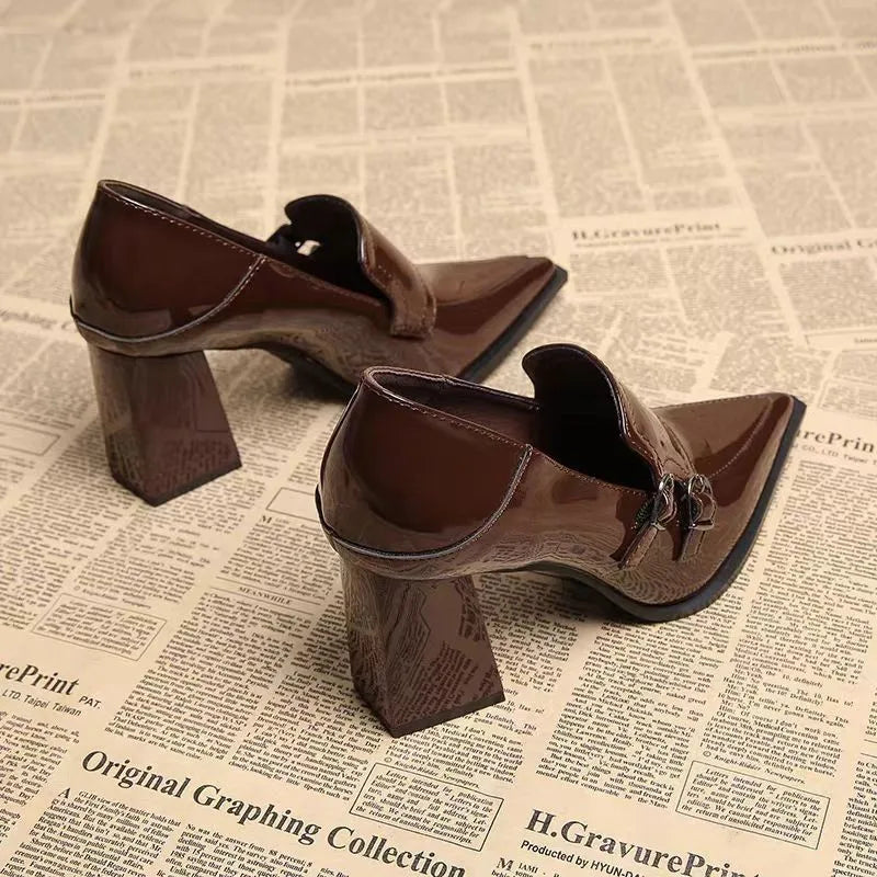 High Heels, 2026 Spring and Autumn New Collection, Women's Leather Shoes, Coarse Single Shoes, Patent Leather Versatile Shoes