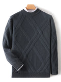 Choice New Men Autumn Winter Wool Sweater Mock Neck Long Sleeve Pullover 100% Merino Wool Knitwear Rhombus Knit Clothing Tops