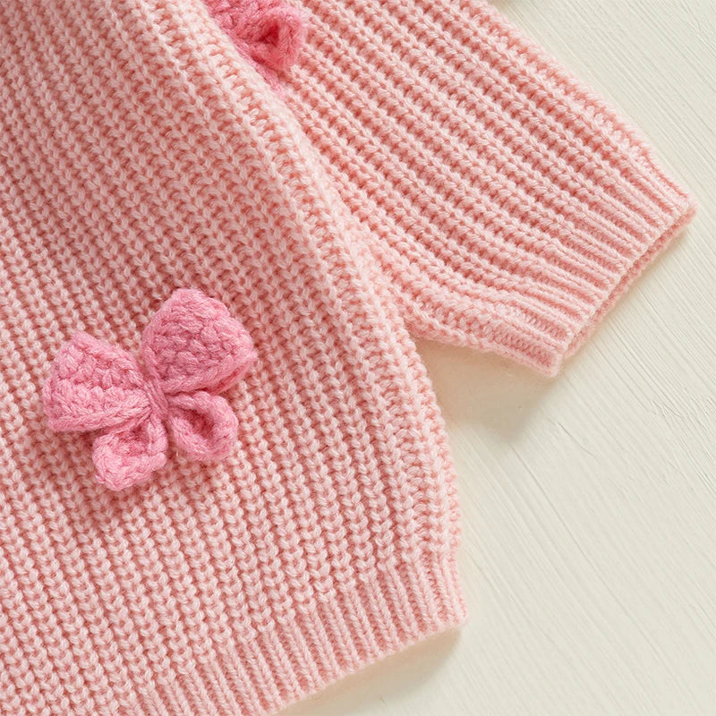 Pudcoco Toddler Kids Baby Girl Fall Sweater 3D Bowknot Long Sleeve Crew Neck Warm Clothes Winter Knitwear 9M-4T