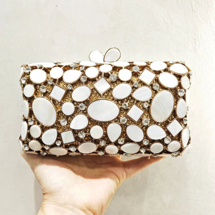 Women Pink Shell Clutch Purse Lady Stones Minaudiere Purses Party Dinner Rhinestone Handbags Crystal Evening Bags and Clutches