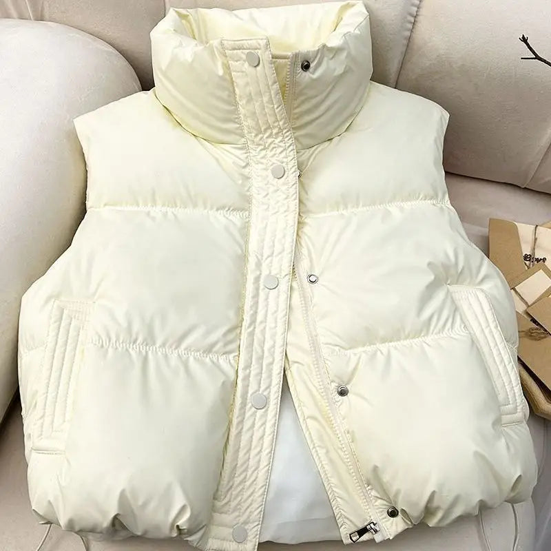 Trend Winter Down Cotton Vest Warm Women's Sleeveless Jacket Stand-up Collar Parkas Short Waistcoat Ladies Coat Windproof Top