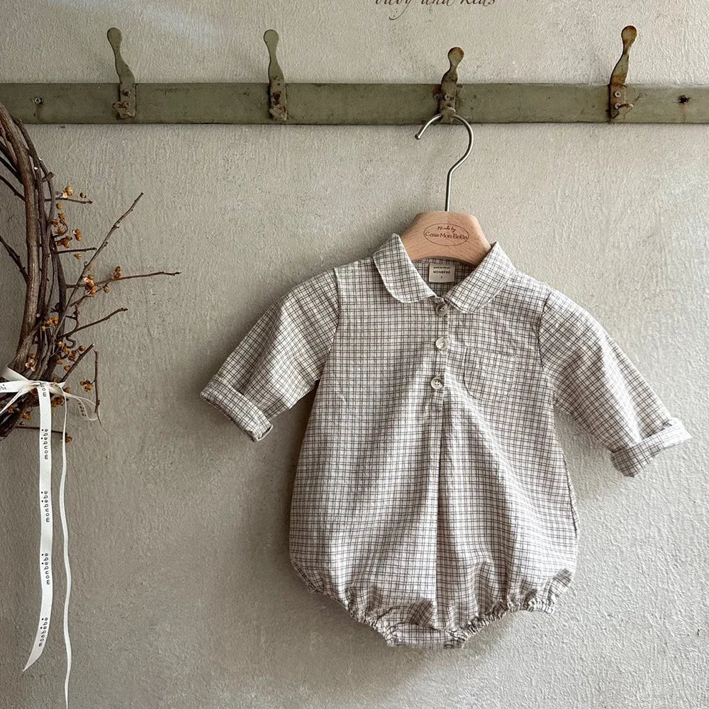 Baby Boys Clothes Girls Plaid Romper Long Sleeve Infant Bodysuit Custumes for Babies Romper Newborn Baby Clothes with Pockets