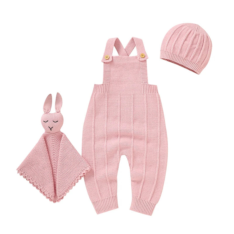 Newborn Baby Rompers Comfort Towels Knitted Girls Boy Jumpsuit Outfits Sleeveless Autumn 0-18M Infant Clothing Sets 3pcs Fashion