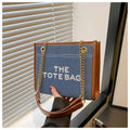New Denim Patchwork Commuter Bag for Women, Large Capacity Embroidered Lettering Chain Underarm Crossbody Bag