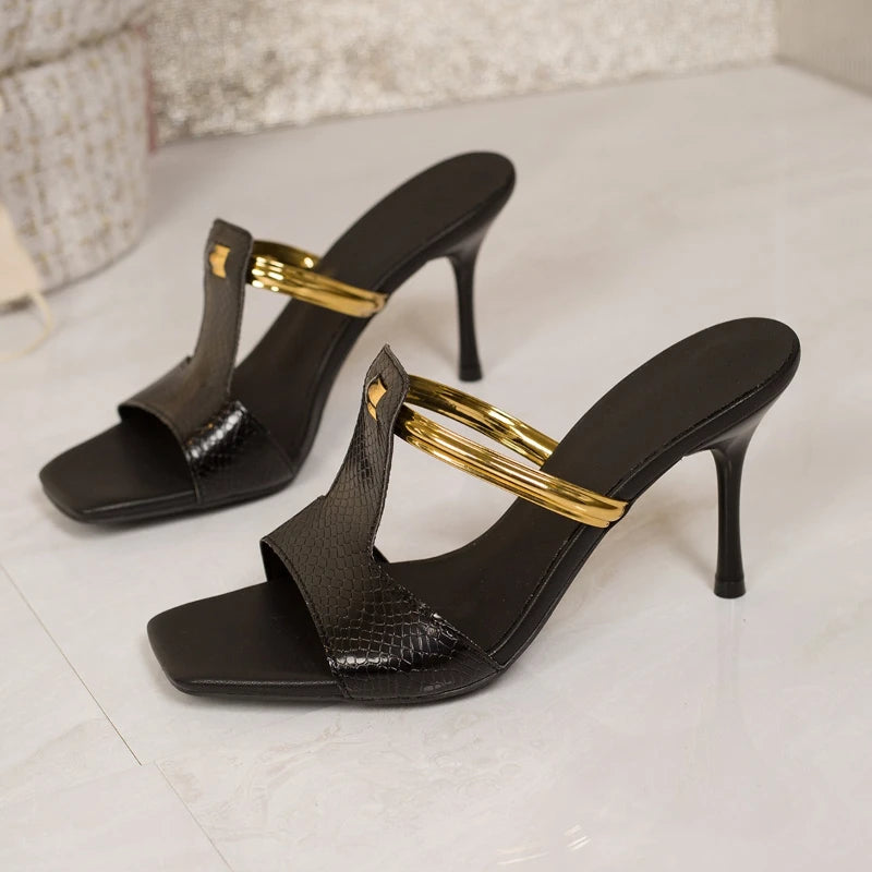 Women's High Heels Fashion Luxury Metal Heels Women Open Toe Slippers Sexy Party Women Dress Women Sandals Tacones Altos