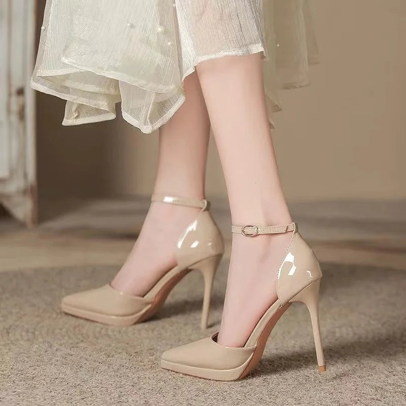 Pointed Toe High Heels Women's Shoes Comfortable Red Sole Waterproof Platform Spring Autumn Etiquette New 2025 Thin Heel