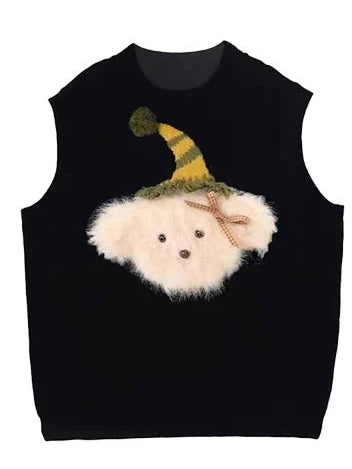 Japan Style Cute Women Sweater Vest Printed Sleeveless Loose Outerwear Knitted Waistcoat 2026 Vintage Y2K Autumn Pullovers Tops