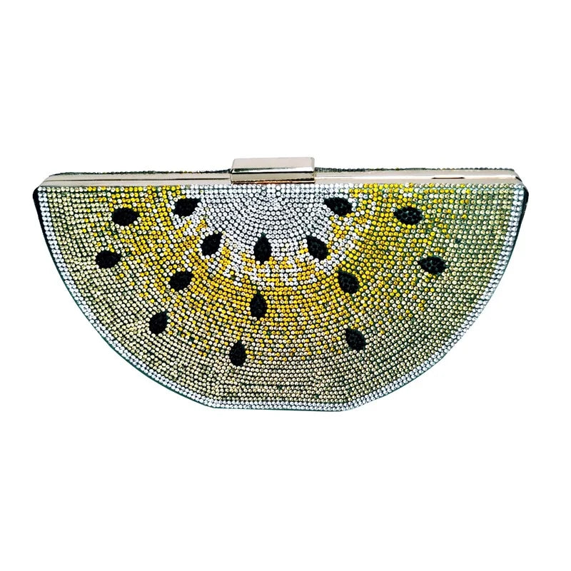 XIYUAN Watermelon Shaped Rhinestone Evening Clutch Bag Women Multicolor Crystal Handbag for Wedding Cocktail Summer Party Purse