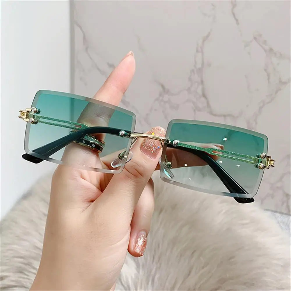 Retro Sunglasses Men Brand Designer Fashion Rimless Sun Glasses Shades Cutting Lens Ladies Frameless Eyeglasses