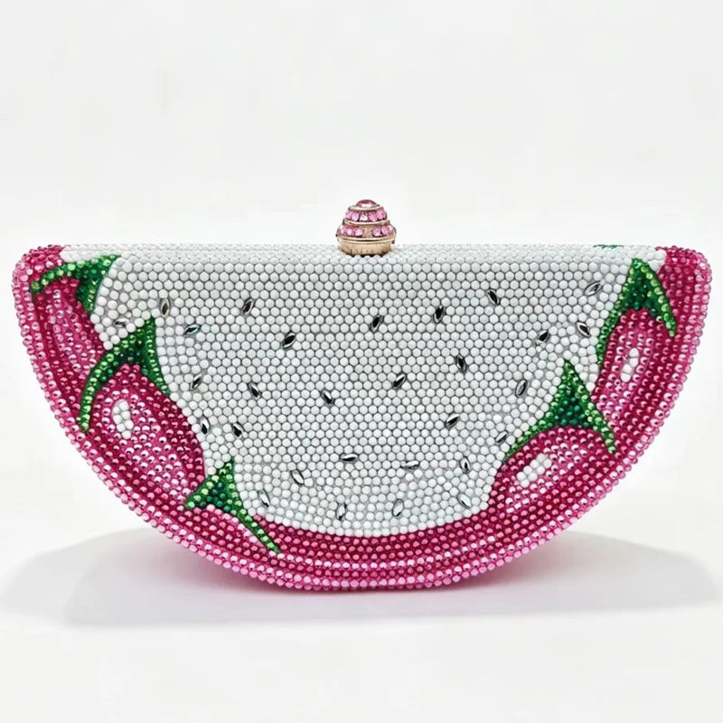 XIYUAN Watermelon Shaped Rhinestone Evening Clutch Bag Women Multicolor Crystal Handbag for Wedding Cocktail Summer Party Purse