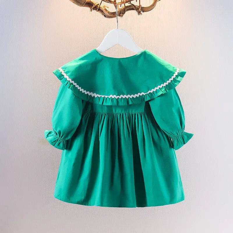 Children's Korean version Dress Spring and Autumn Fashion Girl's Pure Cotton Flower Doll Neck Dress Infant Princess Dress 0-4Y