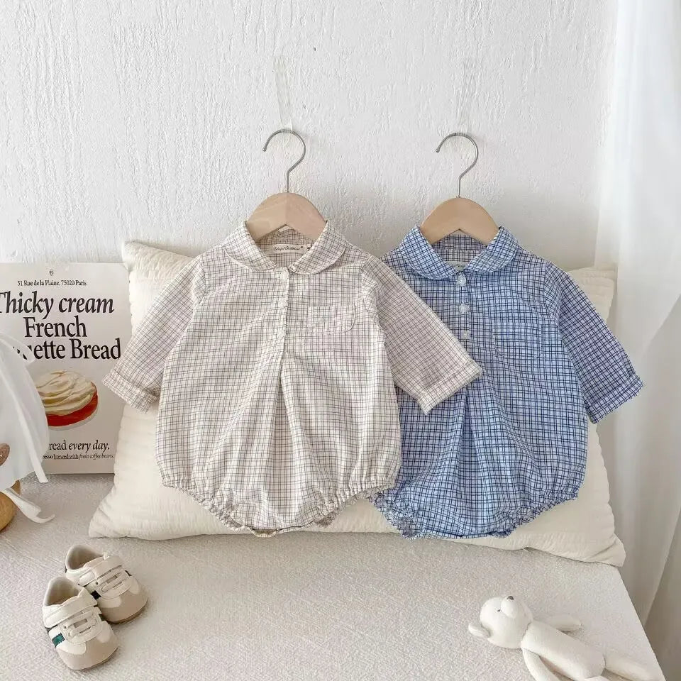 Baby Boys Clothes Girls Plaid Romper Long Sleeve Infant Bodysuit Custumes for Babies Romper Newborn Baby Clothes with Pockets