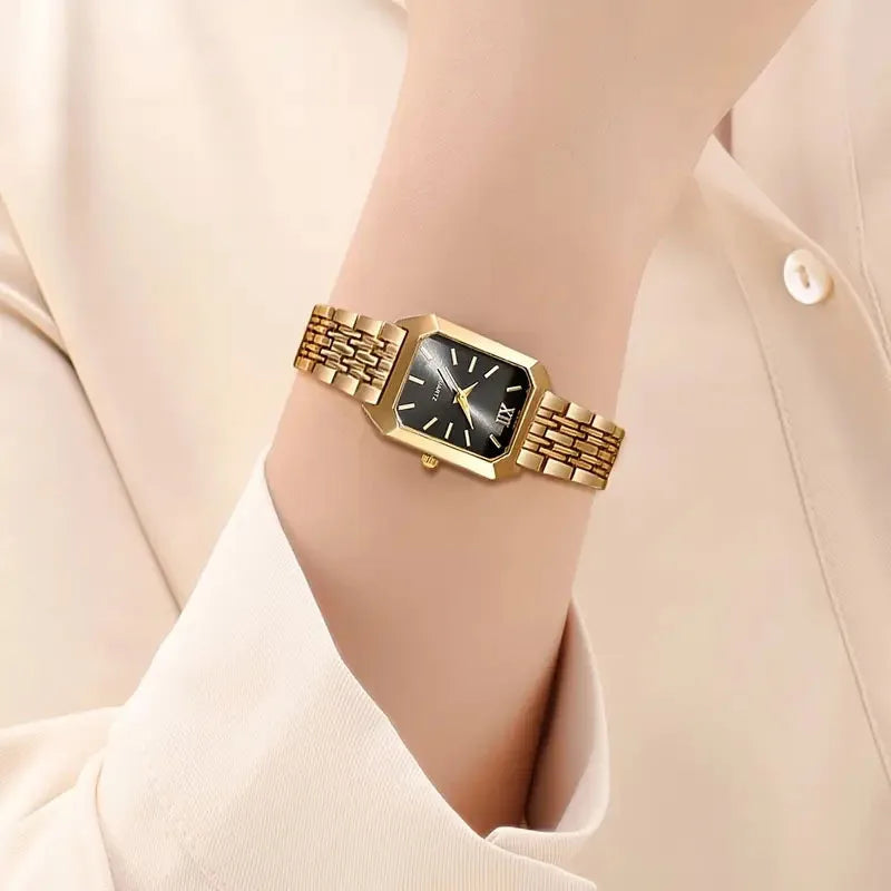 Cross border foreign trade new simple leisure fashion scale square alloy steel strip bracelet for women quartz watch