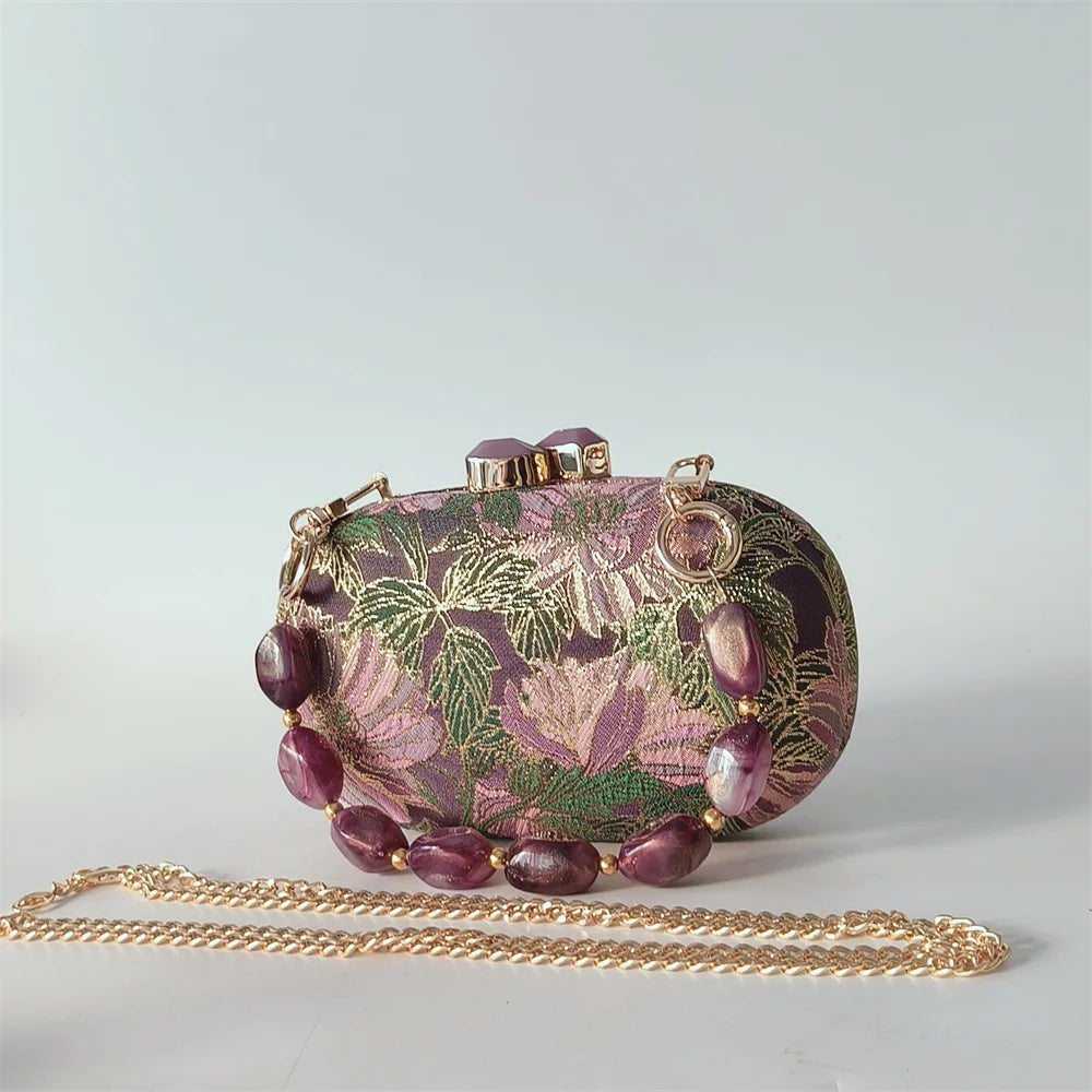 Fabric Evening Handbag Evening Clutch Bags New European and American Style Women's Shoulder and Crossbody Flowered Cloth Wallets