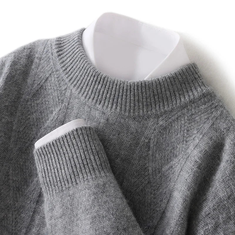 Round neck and long sleeves men's bottoming 100% pure cashmere men's double-stranded thick warm twisted leisure.